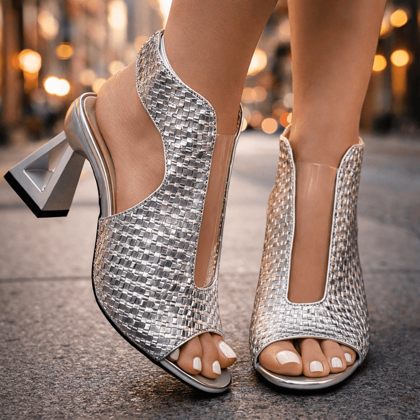 Ashley Sculpt Heels for Women | Block Heel Woven Dress Sandals