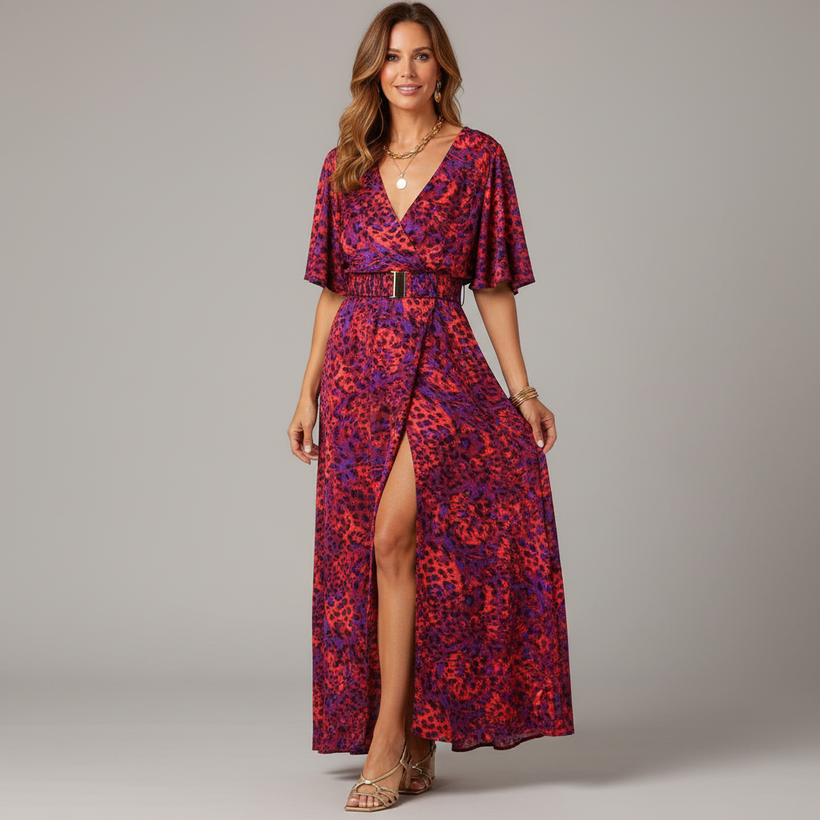 Ella Boho Maxi Wrap Dress for Women | V-Neck Long Sleeve Summer Dress