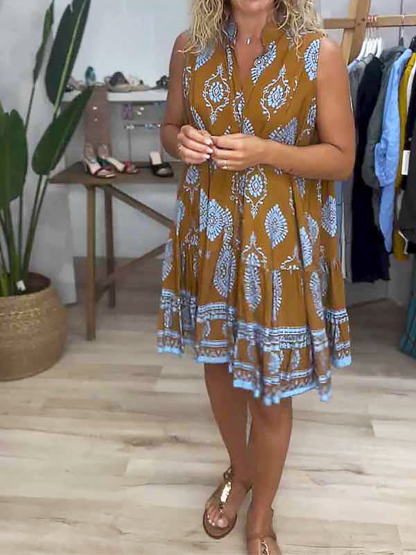Jenna Boho Mini Dress for Women | Printed Sleeveless Summer Dress