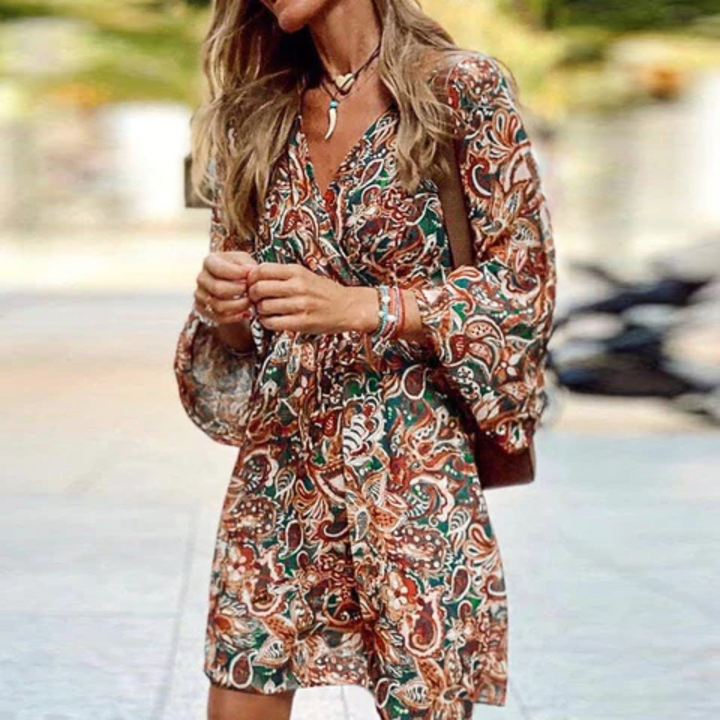 Fiona | Boho Printed Long Sleeve Mini Dress