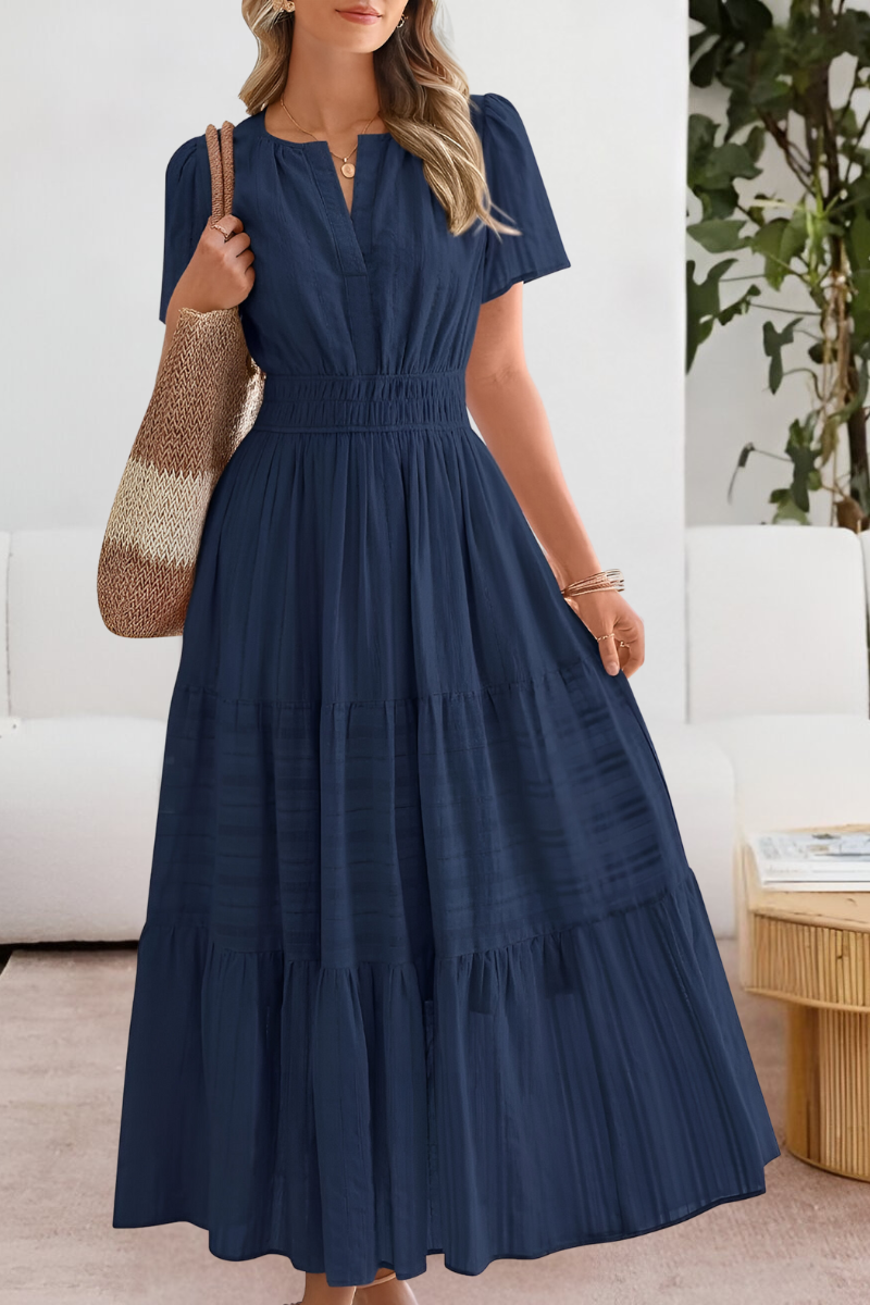 Chloe | Boho Smocked Short Sleeve Midi Dress