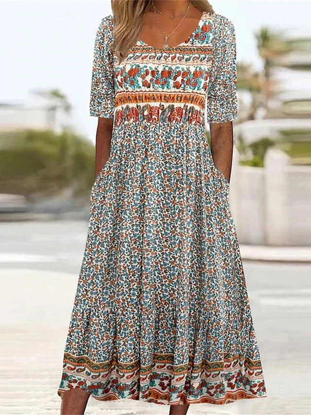 Peyton | Boho Short Sleeve Midi Dress