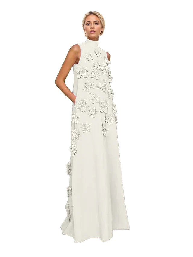 Genevieve 3D floral A-line evening gown in ivory