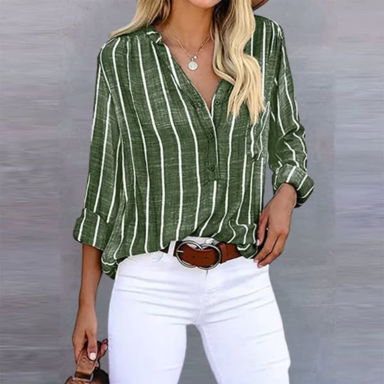 Bella | Striped Long Sleeve Button Top