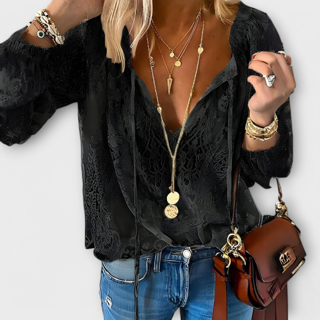 Michelle | Boho V Neck Long Sleeve Top