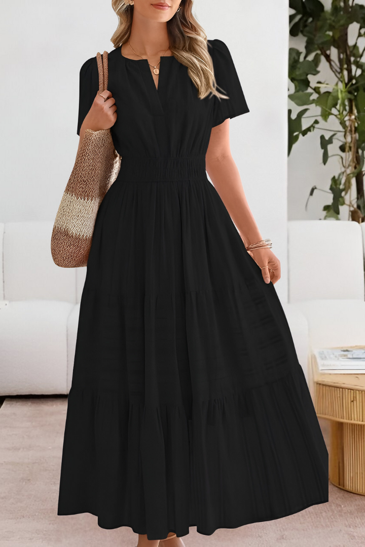 Chloe | Boho Smocked Short Sleeve Midi Dress