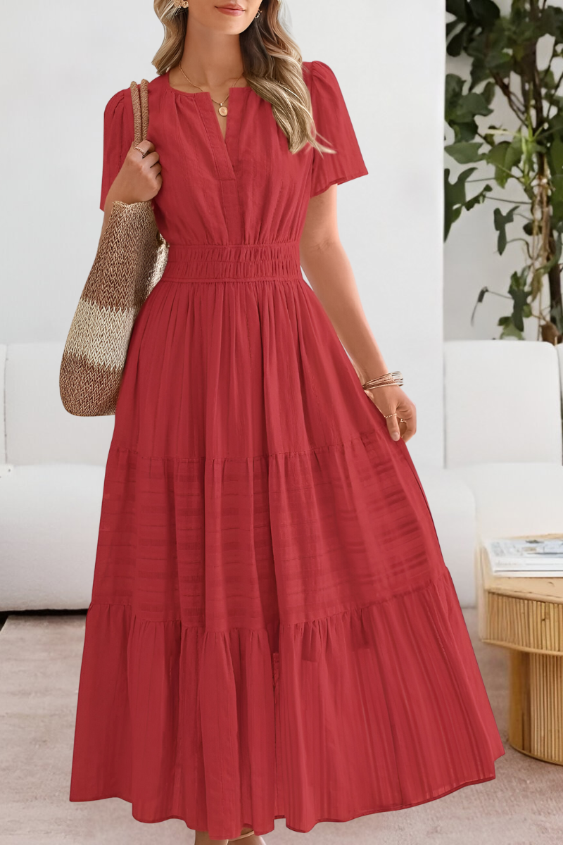 Chloe | Boho Smocked Short Sleeve Midi Dress