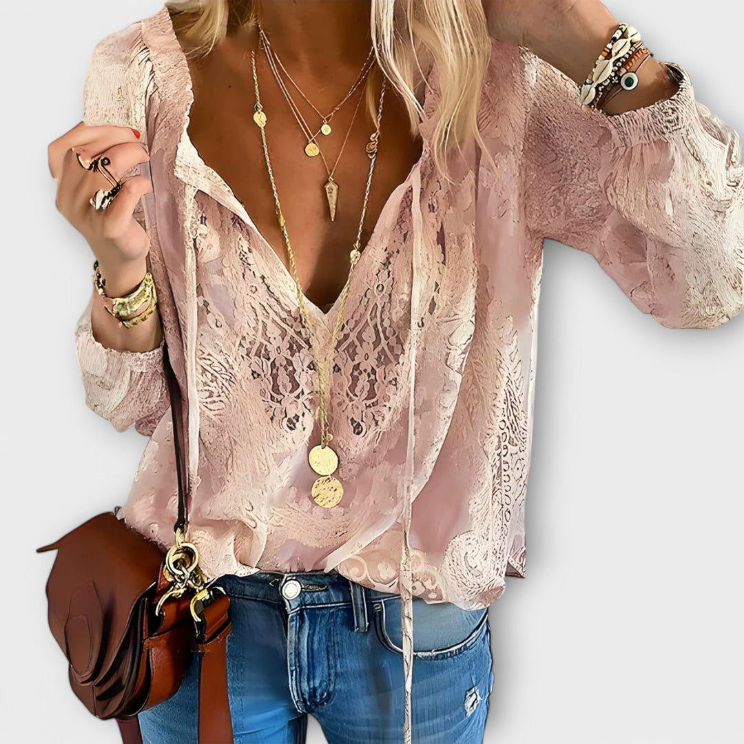 Michelle | Boho V Neck Long Sleeve Top