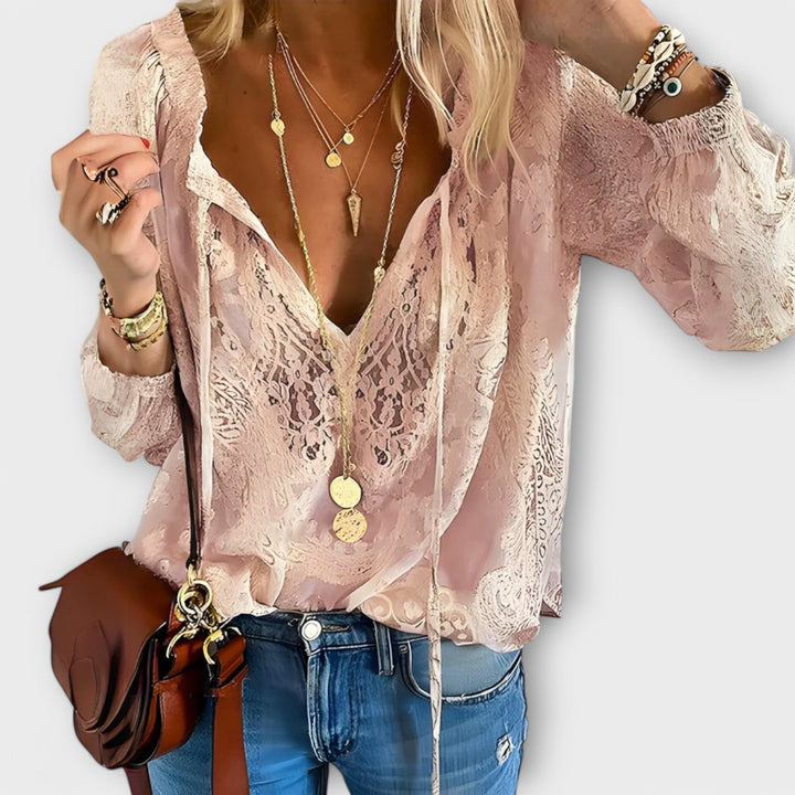 Michelle | Boho V Neck Long Sleeve Top