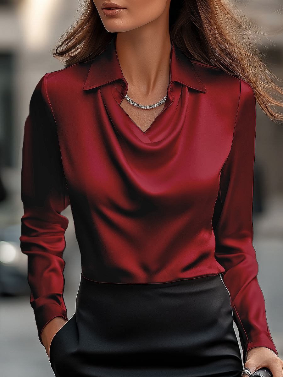 Seraphine satin blouse in Burgundy
