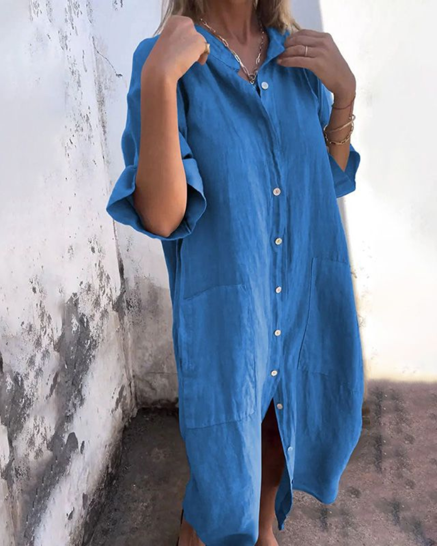 Charlotte | Boho Button Front Long Sleeve Midi Dress