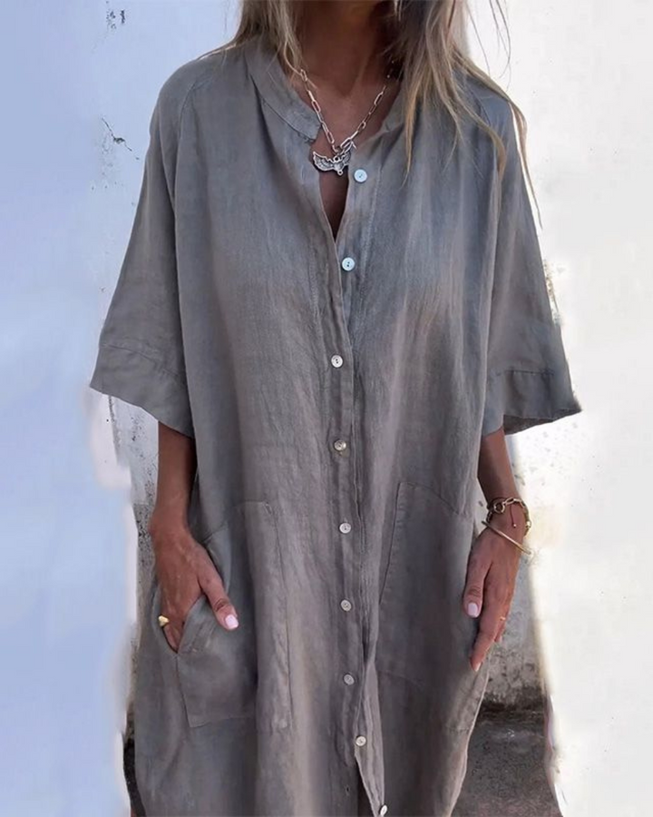 Charlotte | Boho Button Front Long Sleeve Midi Dress
