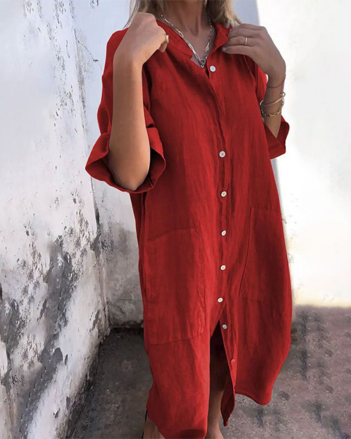 Charlotte | Boho Button Front Long Sleeve Midi Dress