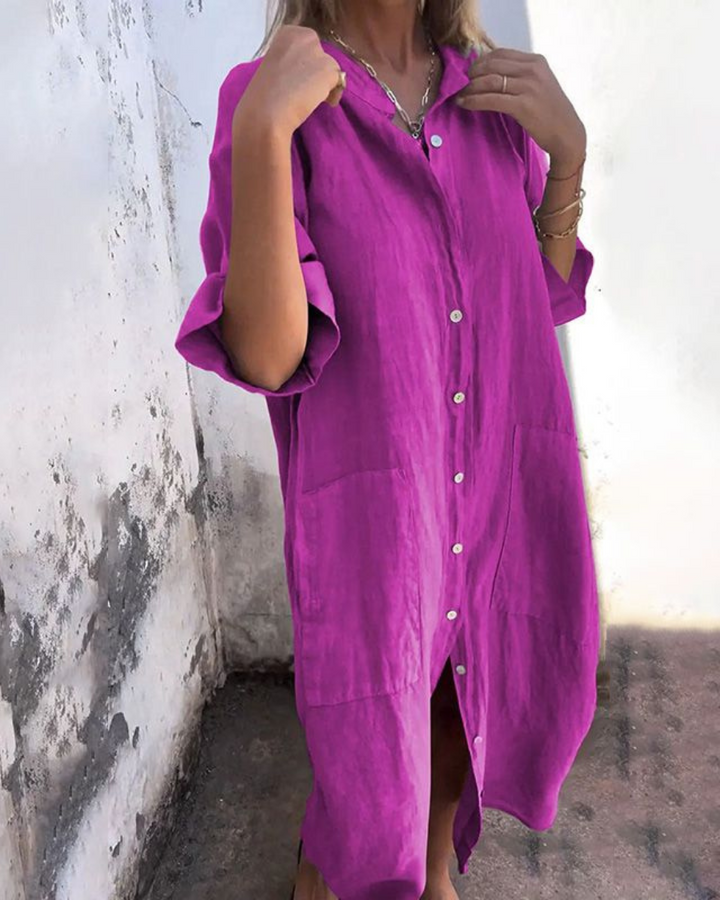 Charlotte | Boho Button Front Long Sleeve Midi Dress