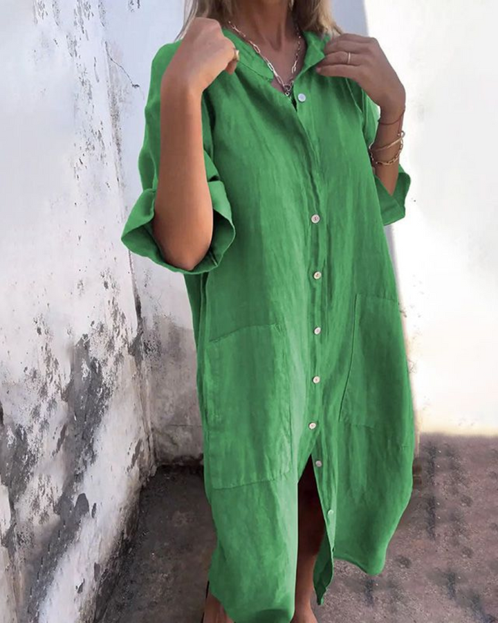 Charlotte | Boho Button Front Long Sleeve Midi Dress