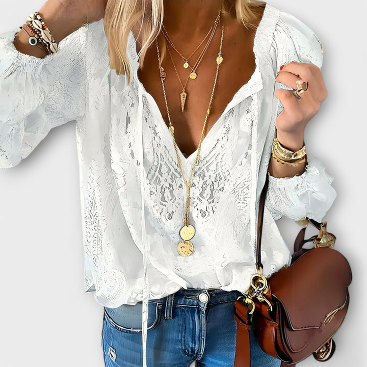 Michelle | Boho V Neck Long Sleeve Top