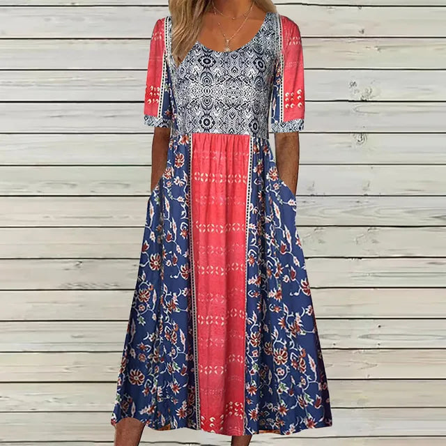 Peyton | Boho Short Sleeve Midi Dress