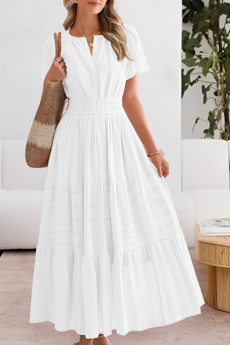 Chloe | Boho Smocked Short Sleeve Midi Dress