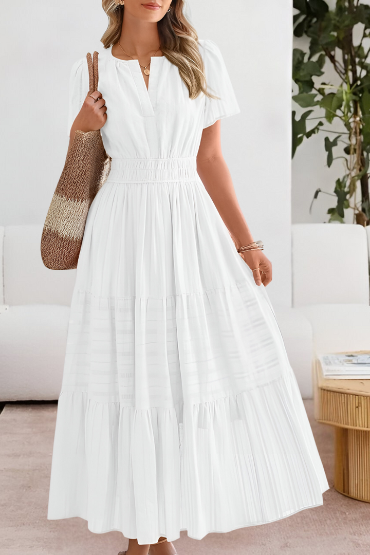 Chloe | Boho Smocked Short Sleeve Midi Dress
