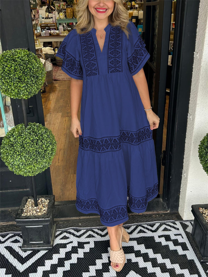 Rachel | Boho V Neck Midi Dress
