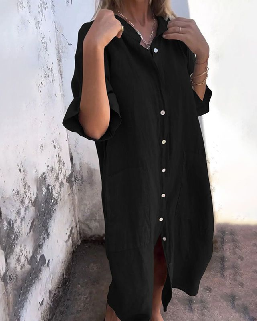 Charlotte | Boho Button Front Long Sleeve Midi Dress