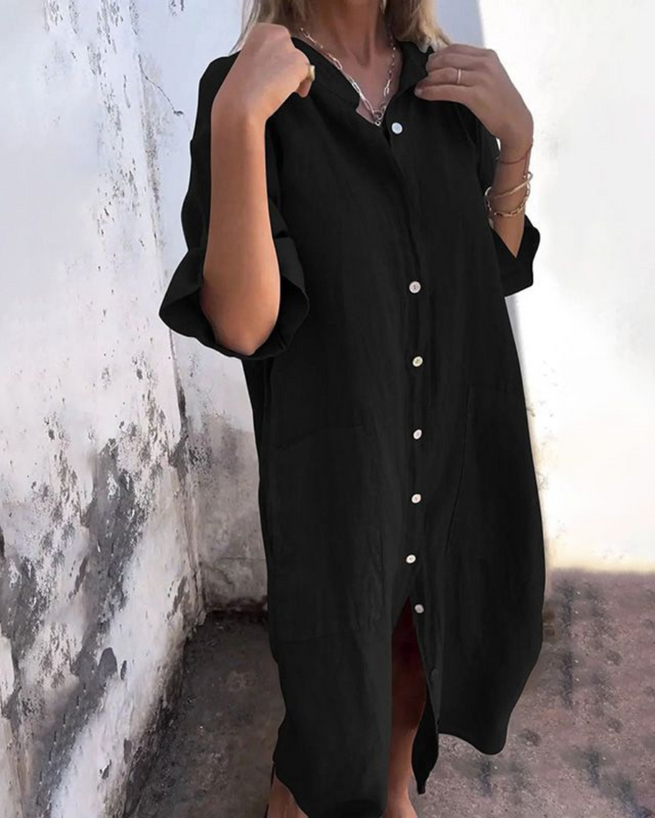 Charlotte | Boho Button Front Long Sleeve Midi Dress