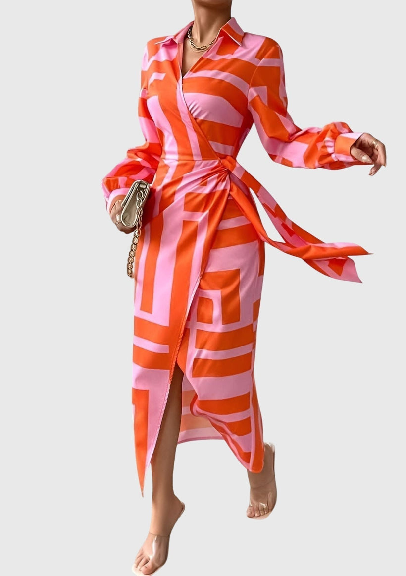 Everly Floral Wrap Dress for Women | Elegant Print Midi V Neck
