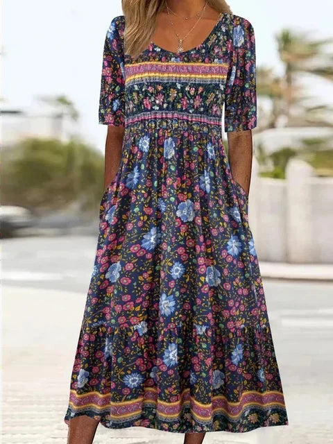 Peyton | Boho Short Sleeve Midi Dress