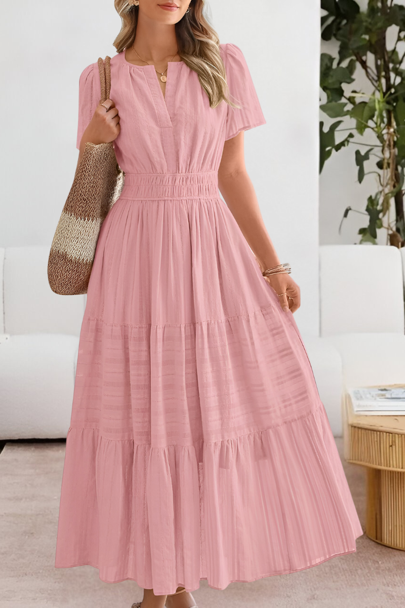 Chloe | Boho Smocked Short Sleeve Midi Dress