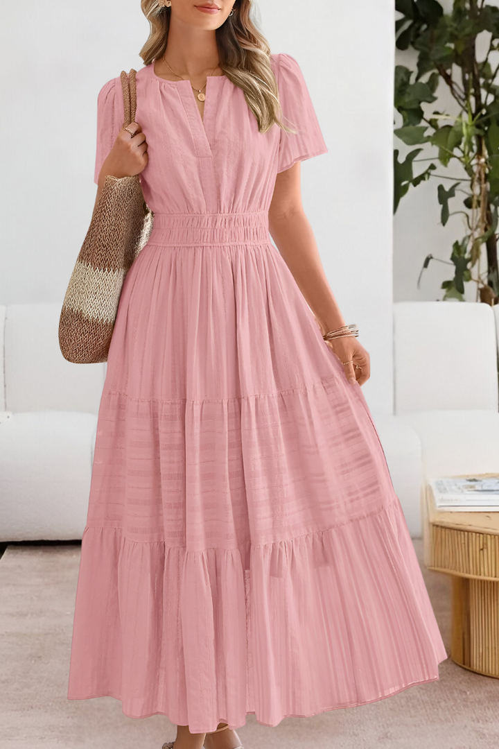 Chloe | Boho Smocked Short Sleeve Midi Dress