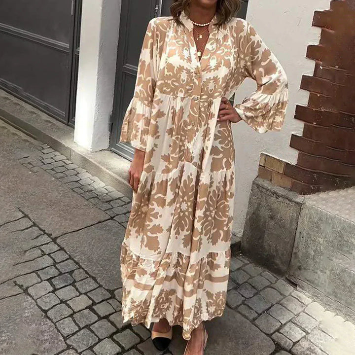 Faith | Boho Printed Long Sleeve Midi Dress