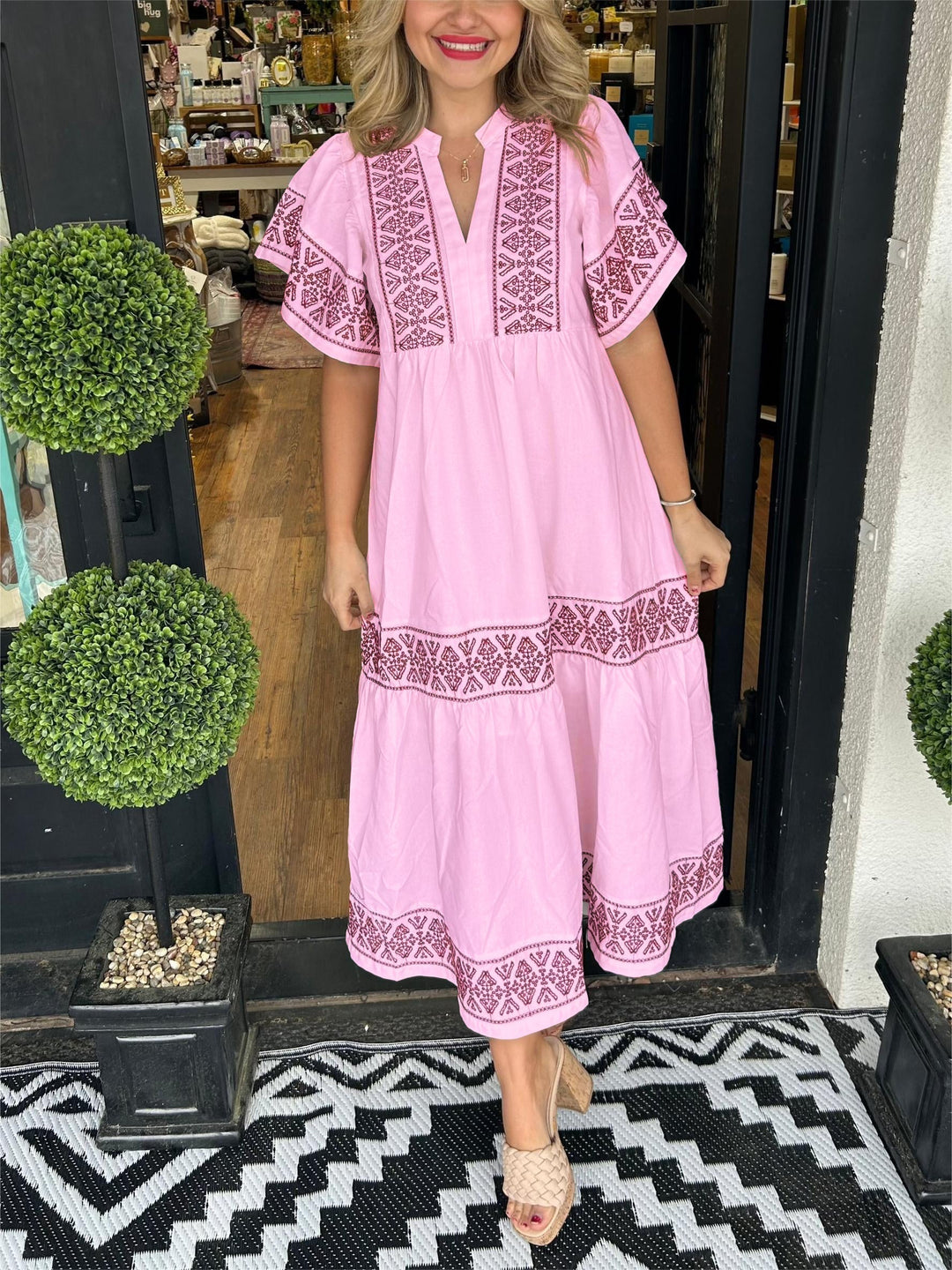 Rachel | Boho V Neck Midi Dress