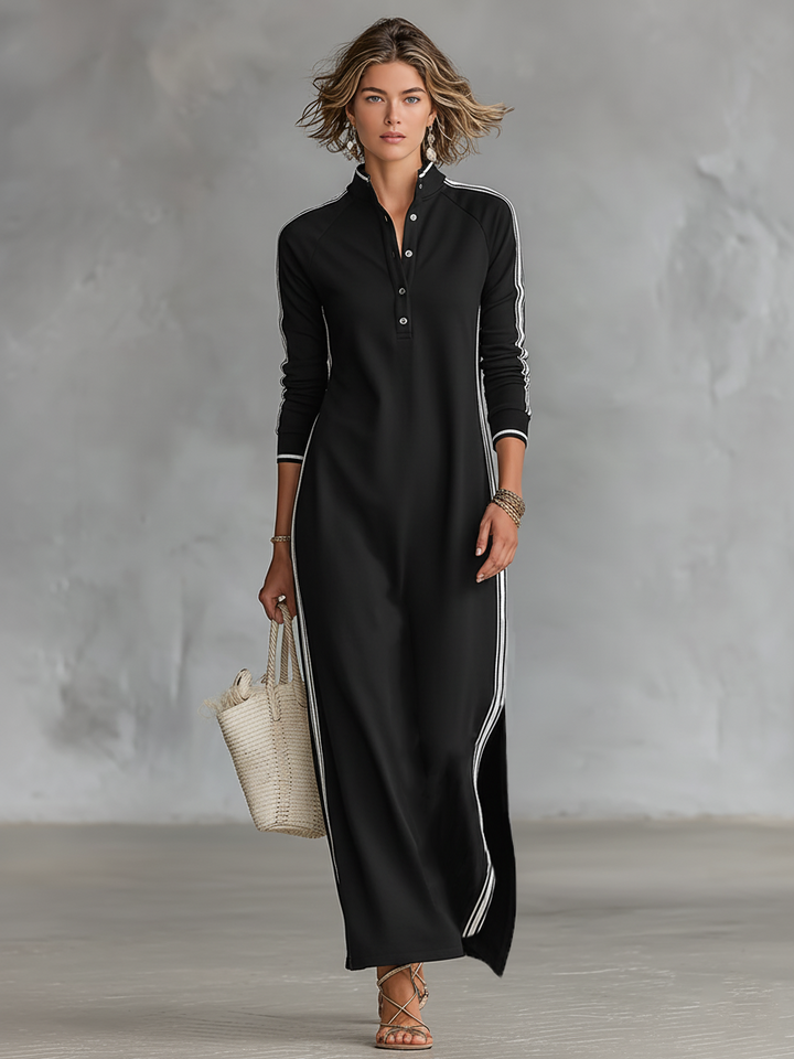 Colette long-sleeve sweatshirt maxi dress in black, full front view
