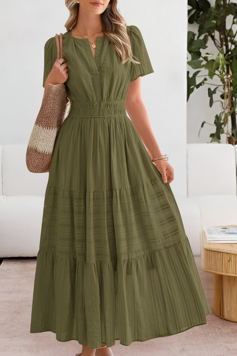 Chloe | Boho Smocked Short Sleeve Midi Dress