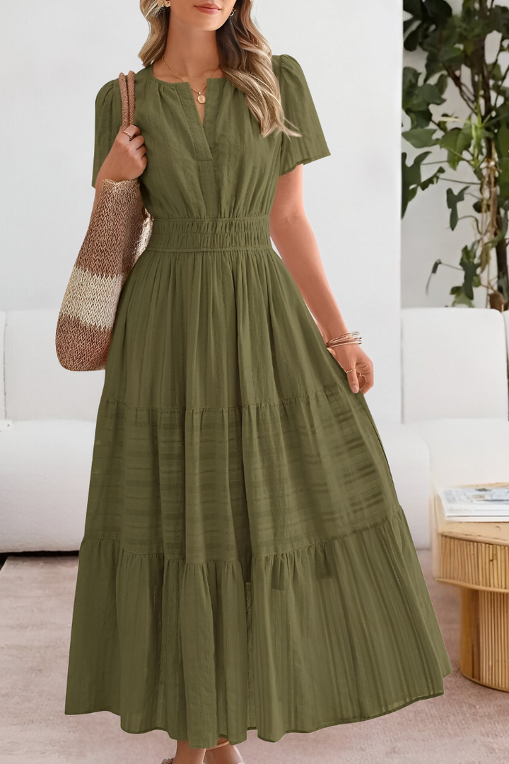 Chloe | Boho Smocked Short Sleeve Midi Dress