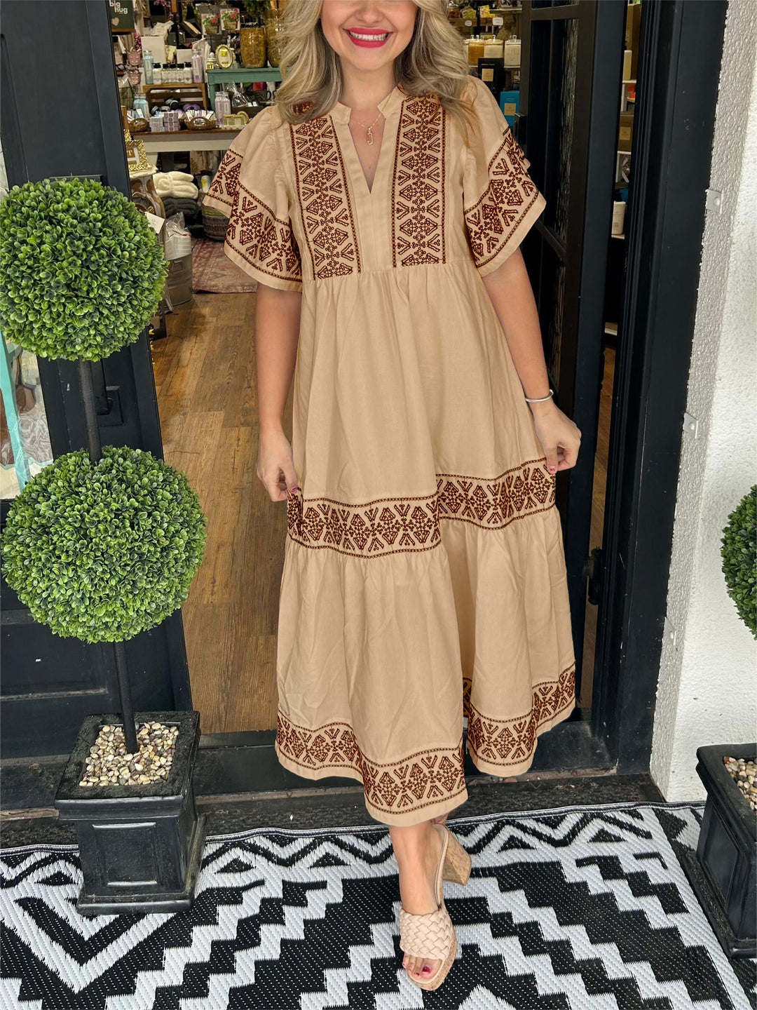 Rachel | Boho V Neck Midi Dress