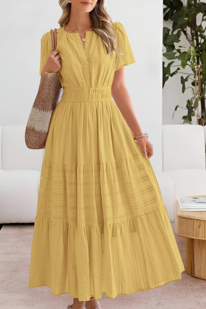 Chloe | Boho Smocked Short Sleeve Midi Dress