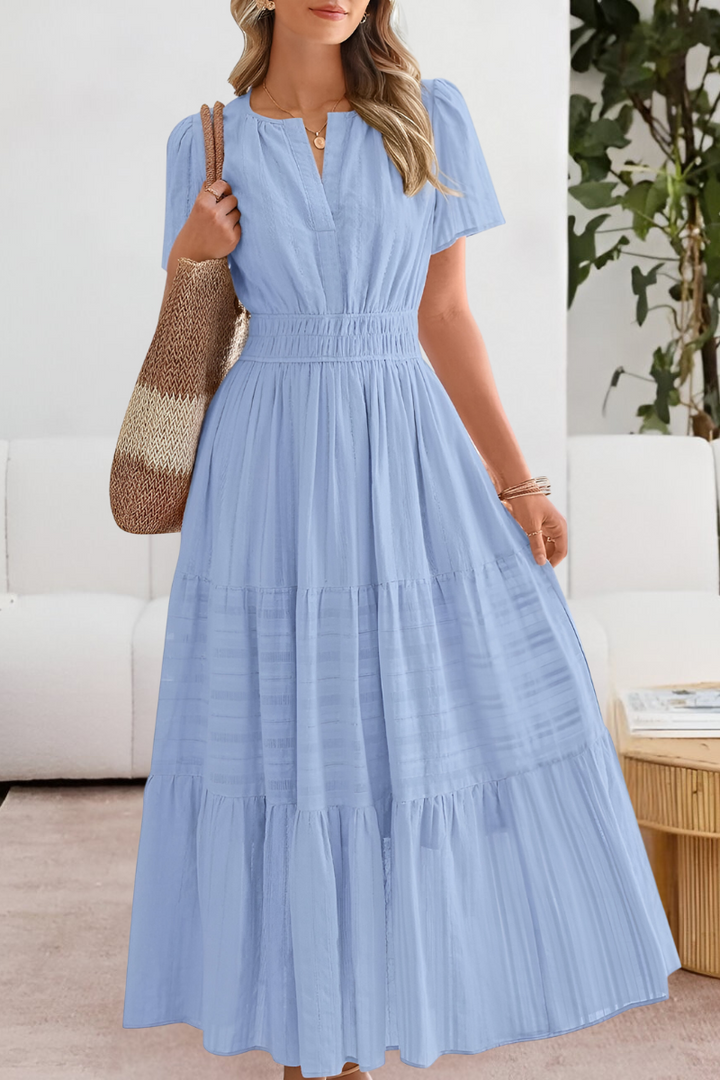Chloe | Boho Smocked Short Sleeve Midi Dress