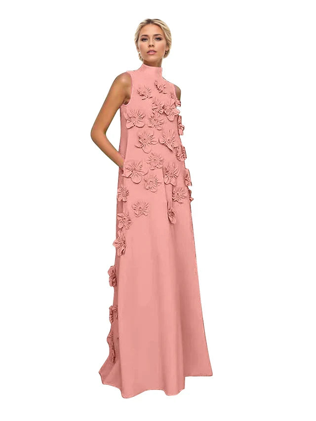 Genevieve 3D floral A-line evening gown in blush
