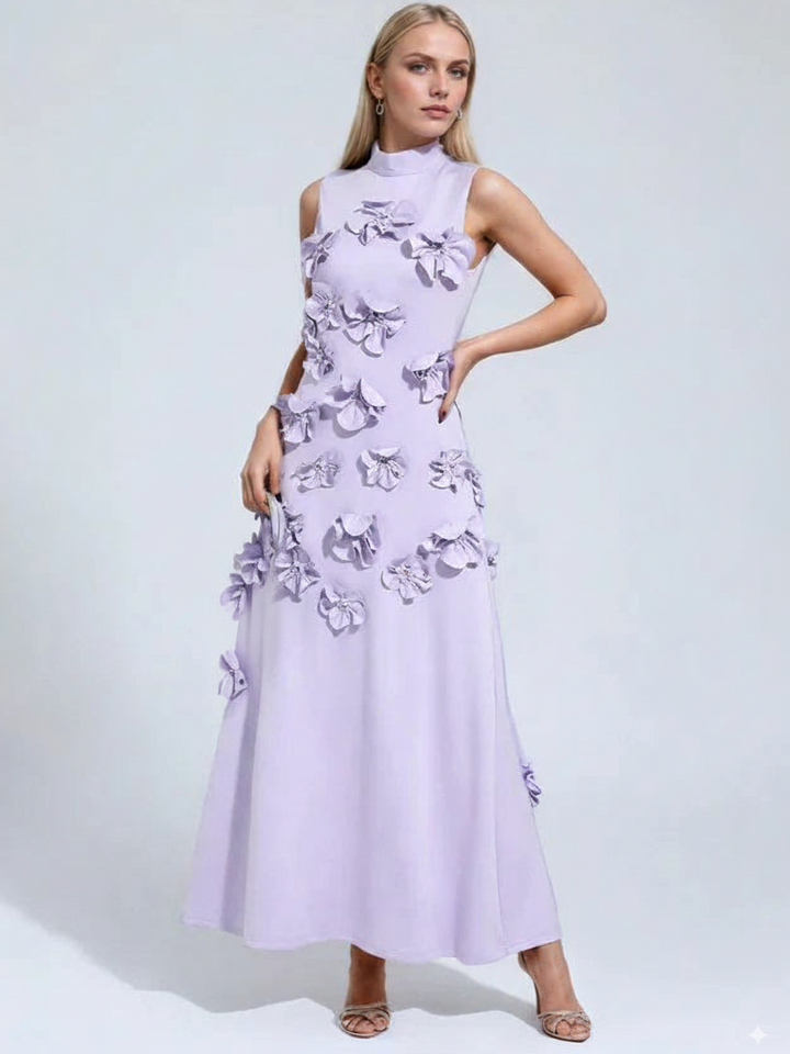 Genevieve floral A-line gown in lavender, full-length front