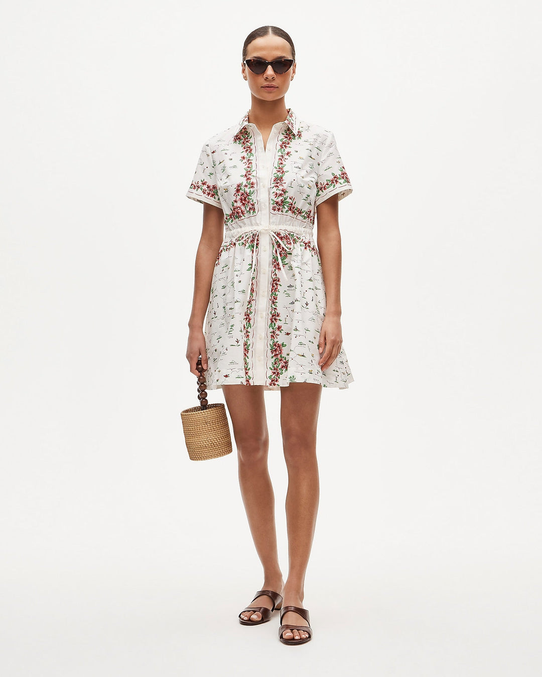 Map print cotton mini shirt dress for summer vacation and beach outfit
