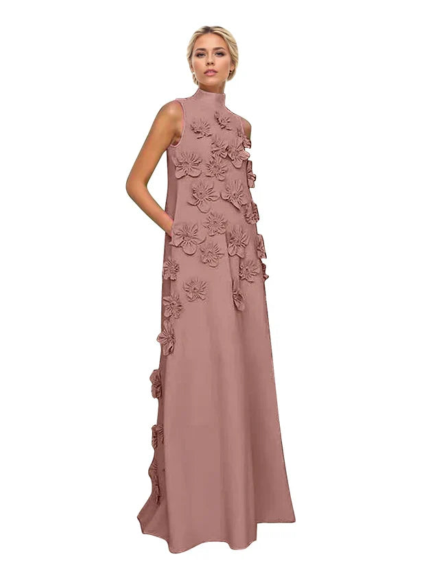 Genevieve 3D floral A-line evening gown in dusty pink