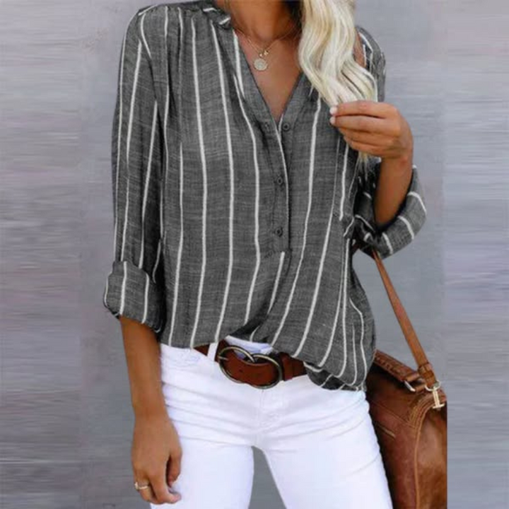 Bella | Striped Long Sleeve Button Top