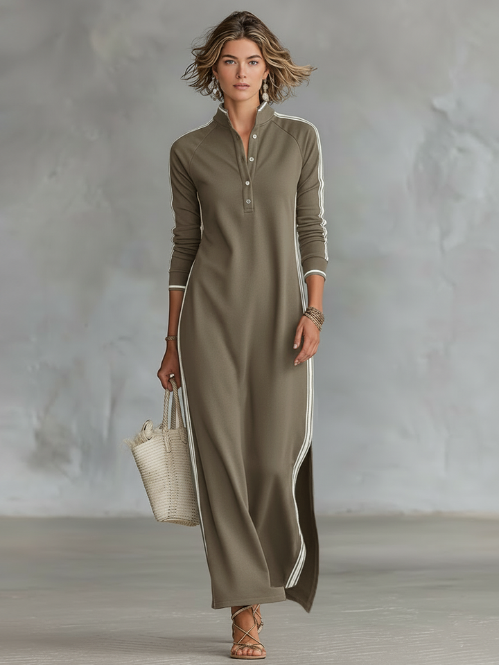 Colette sweatshirt maxi dress in khaki, front view
