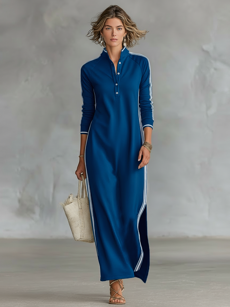 Colette sweatshirt maxi dress in royal blue, front view