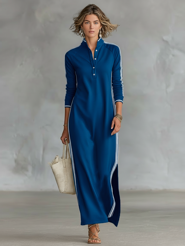 Colette sweatshirt maxi dress in royal blue, front view