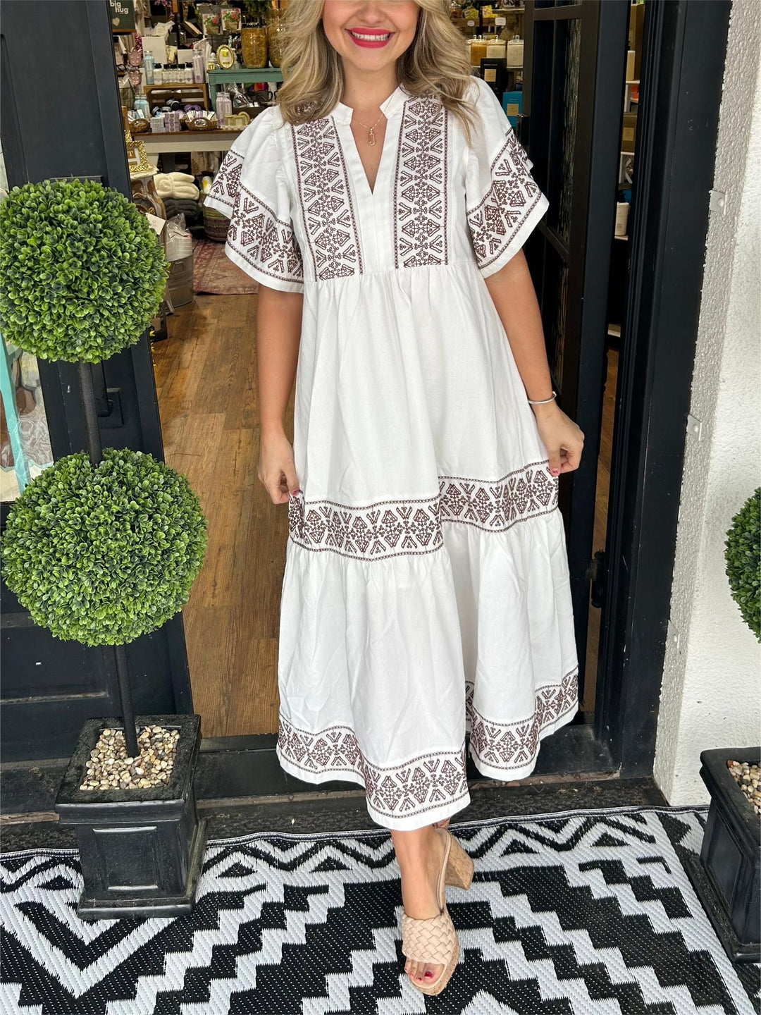 Rachel | Boho V Neck Midi Dress