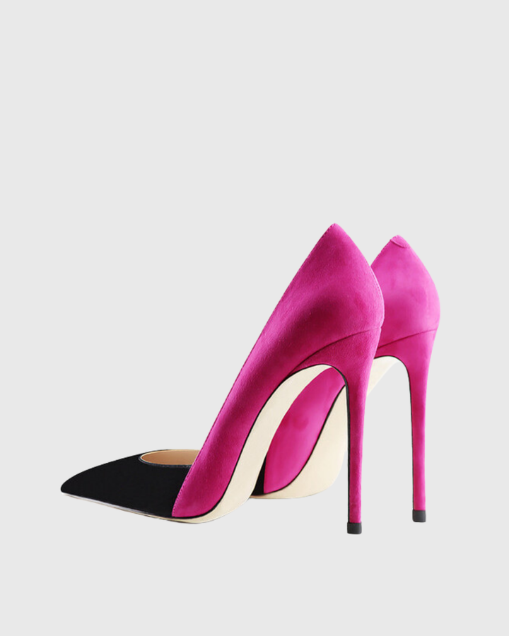 Itala Splicing Velvet Pumps In Black &amp; Pink