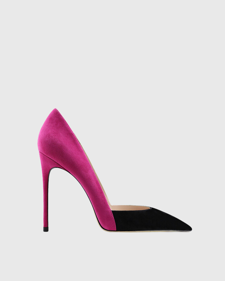 Itala Splicing Velvet Pumps In Black &amp; Pink