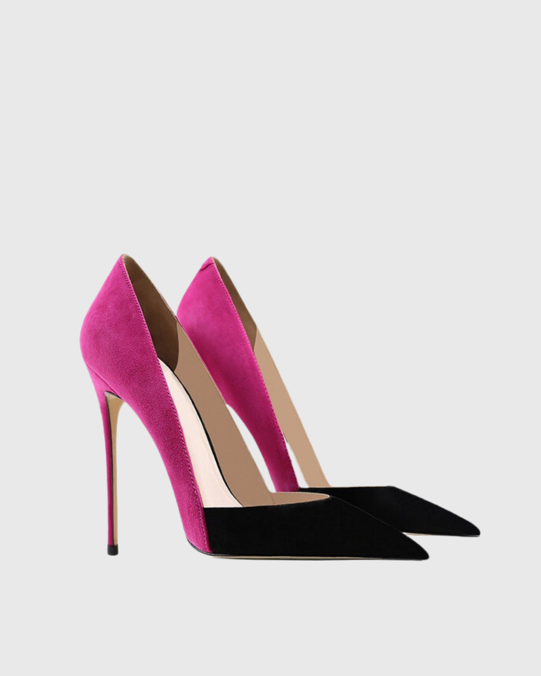 Itala Splicing Velvet Pumps In Black &amp; Pink